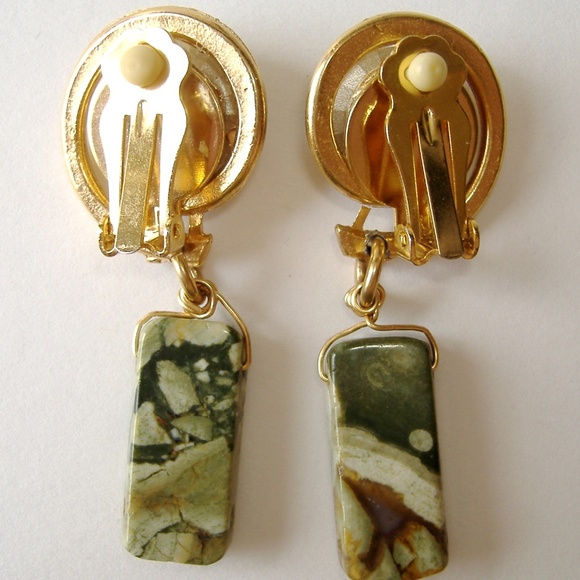 Chunky Amber Green Earrings Swarovski Crystal Gemstones Handmade Clip On New - Picture 3 of 7